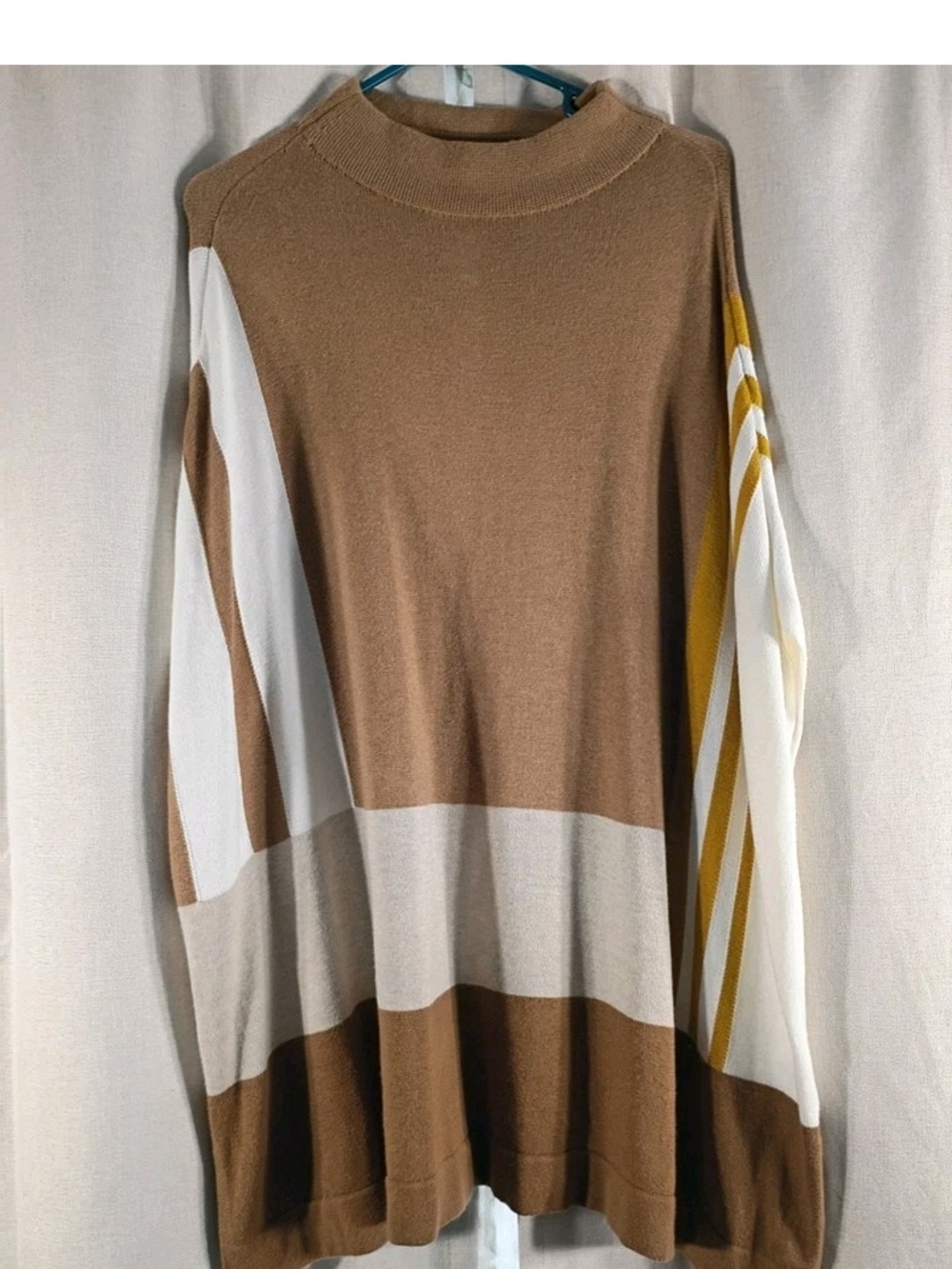 Talbots Colorblock Long Sleeve Knit Dress in Brown, White & Mustard